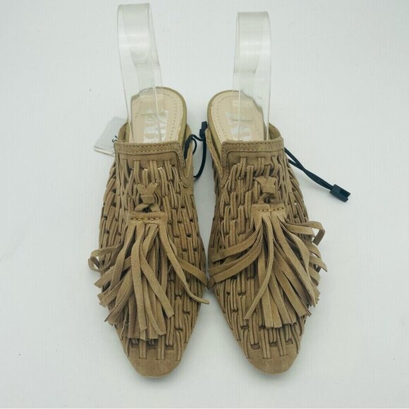 NWT  Zara Women Flat braided leather mules with tassels, Sz 36 - Picture 7 of 16